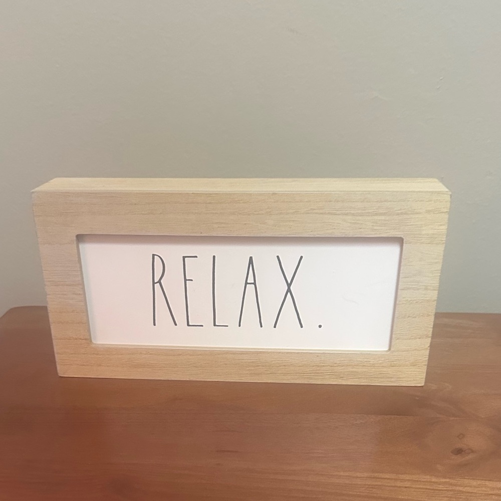Rae Dunn Relax Sign in White and Tan